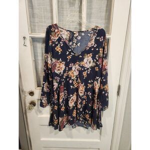 Blue Rain Navy Blue Floral‎ 3/4 Sleeve Dress Women's Size Medium